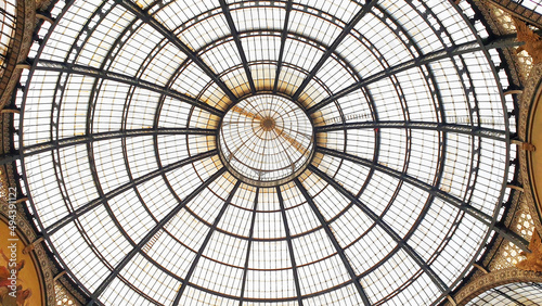 Cupola of the Galleria Vittorio Emanuele II in Milano, Italy. Panorama.
