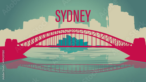 Silhouette of Sydney in colors for background