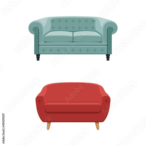 Set of comfy sofa, interior of the apartment design element vector illustration