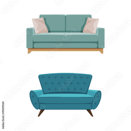 Set of classic omfortable sofa, interior design element vector illustration