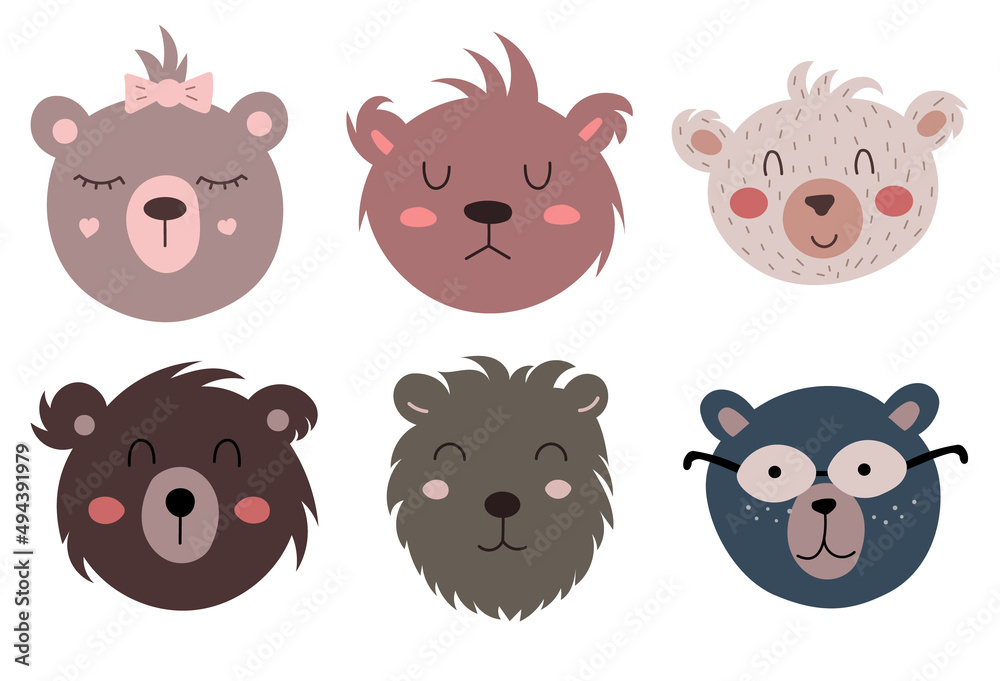 Set of funny cute bears.