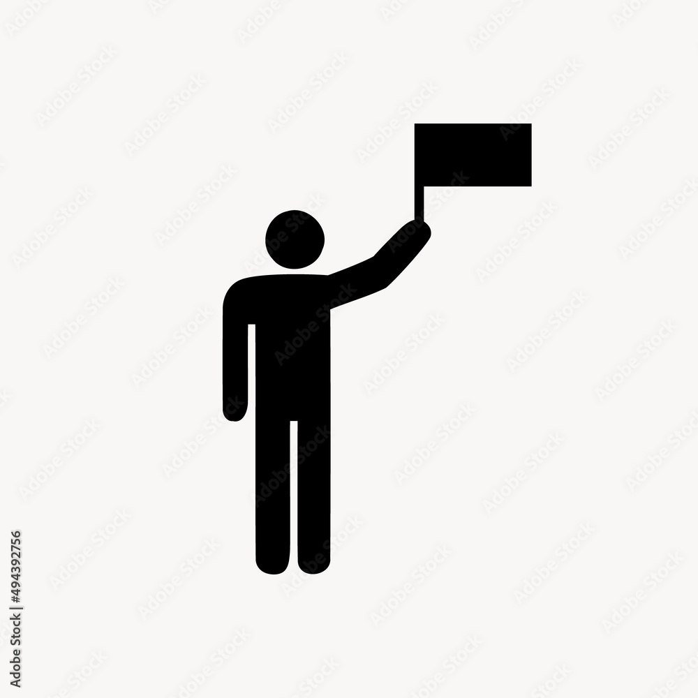 Pray for world peace concept. Black icon with man holding flag. Stop war. Vector illustration Pray for world peace concept. Black icon with man holding flag. Stop war. Vector illustration