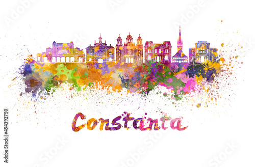 Constanta skyline in watercolor photo