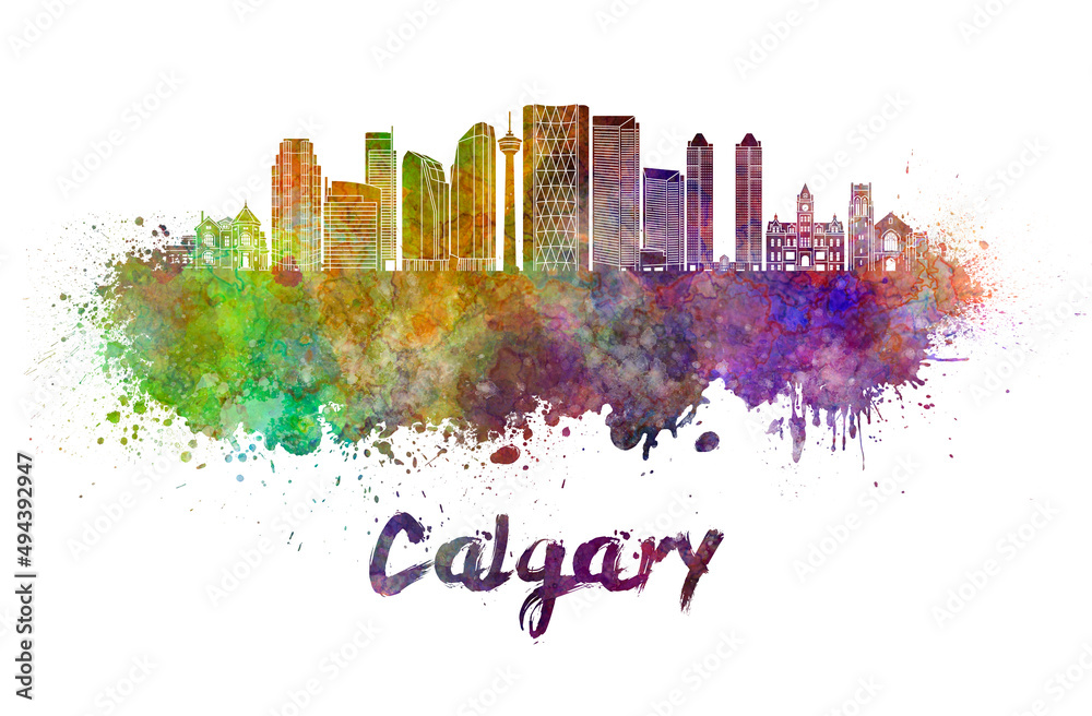 Obraz premium Calgary V2 skyline in watercolor