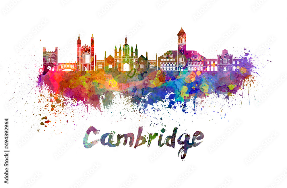 Cambridge skyline in watercolor