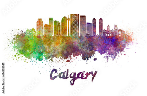 Calgary V2 skyline in watercolor