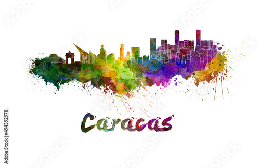 Caracas skyline in watercolor
