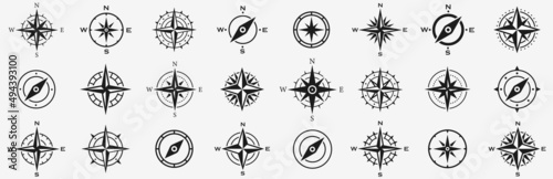 Compass icon collection. Compass icons vector. Wind rose symbol collection