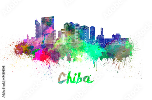 Chiba skyline in watercolor