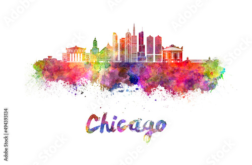 Chicago skyline in watercolor