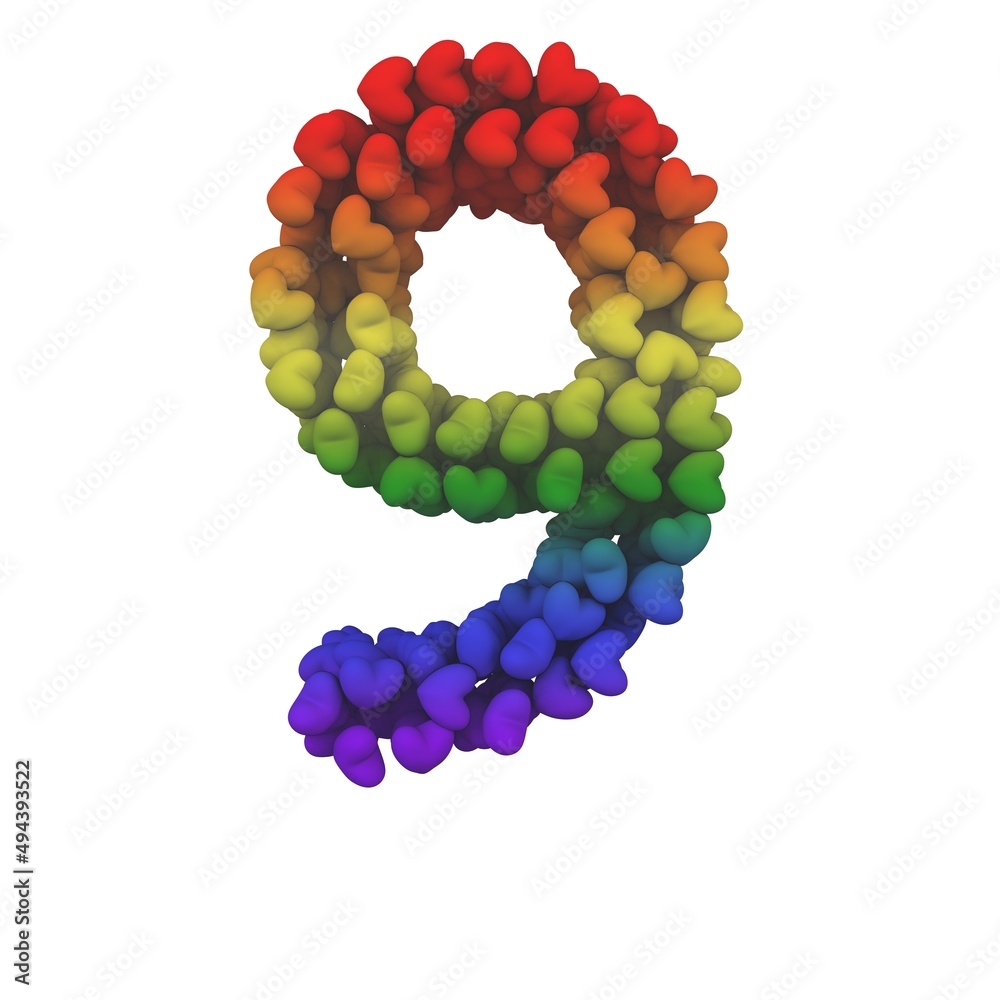 Rainbow Hearts Themed Font Number 9 Rainbow Hearts Themed Font Number 9
