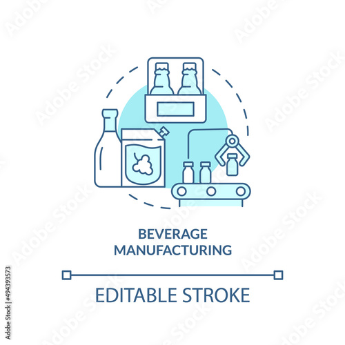 Beverage manufacturing turquoise concept icon. Soft drinks. Business subsector abstract idea thin line illustration. Isolated outline drawing. Editable stroke. Arial, Myriad Pro-Bold fonts used