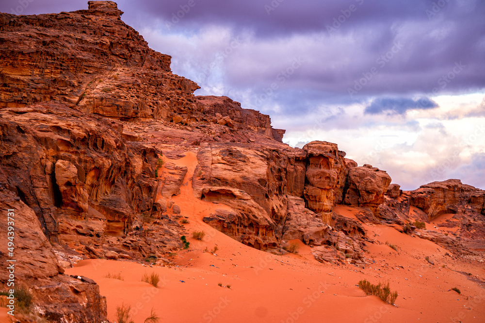 Fototapeta premium An outstanding desert-mountain landscape. Wadi Rum Protected Area, Jordan.