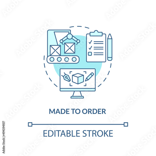 Made to order turquoise concept icon. Customer personal requirements. Product type abstract idea thin line illustration. Isolated outline drawing. Editable stroke. Arial, Myriad Pro-Bold fonts used