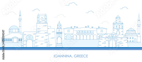 Εκτύπωση καμβά Outline Skyline panorama of city of Ioannina, Epirus, Greece - vector illustrati