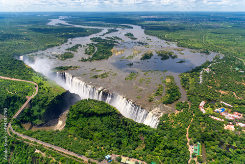 Aerial view of Victoria waterfalls at high water, Zimbabwe photo