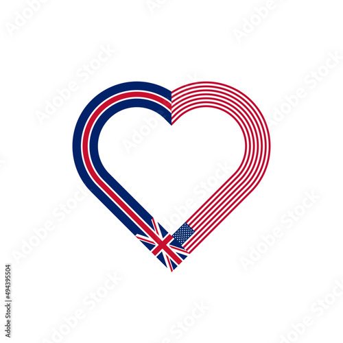 unity concept. heart ribbon icon of uk and usa flags. vector illustration isolated on white background