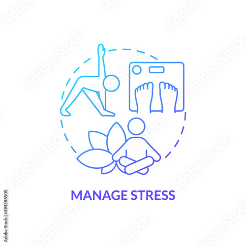 Manage stress blue gradient concept icon. Healthy lifestyle. Maintaining weight after low carb diet abstract idea thin line illustration. Isolated outline drawing. Myriad Pro-Bold font used