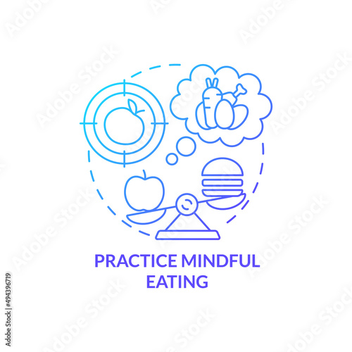 Practice mindful eating blue gradient concept icon. Maintaining weight after low carb diet abstract idea thin line illustration. Isolated outline drawing. Myriad Pro-Bold font used