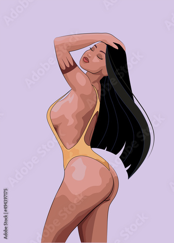 This girl is a princess. Vector illustration. Sexy bikini	