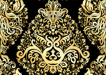 Rideaux Noir et or patrons Classical luxury old fashioned damask ornament, royal victorian floral baroque. Seamless pattern, background. Vector illustration.  © Elen  Lane