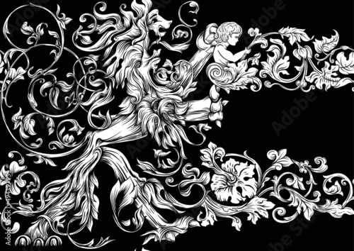 Seamless pattern  background In baroque  rococo  victorian  renaissance style. Trendy frolar vintage pattern. In white and black vector illustration
