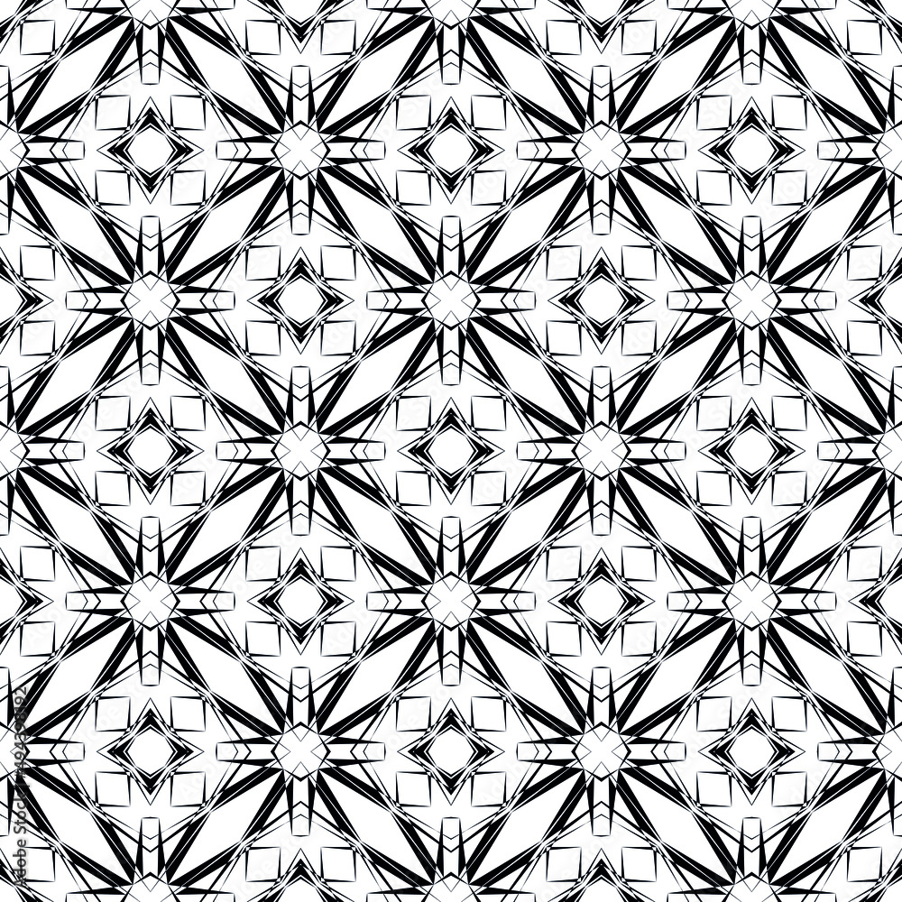 Fototapeta premium Geometric seamless pattern, ornament, abstract black and white background, fashion print, vector decorative texture.
