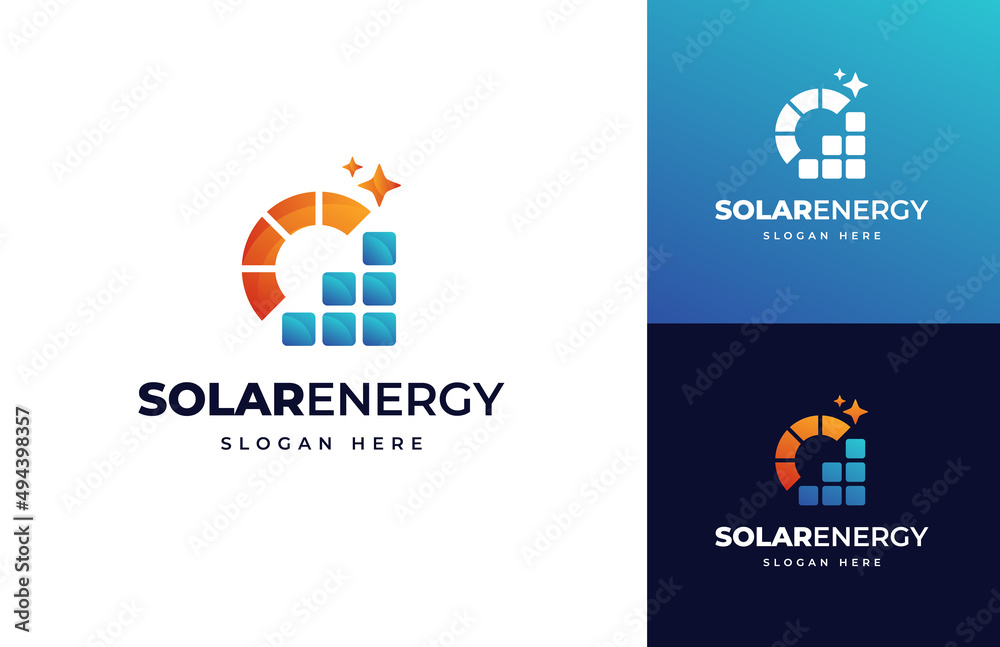 Solar energy panel sun power cell vector logo design, Creative simple modern tech renewable generation logo design