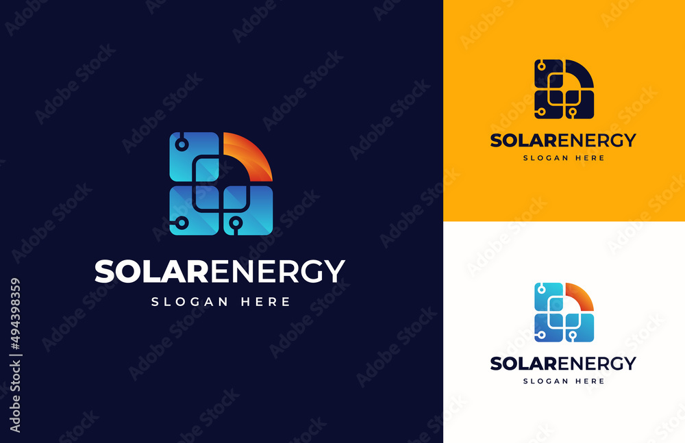 Solar energy panel sun power cell vector logo design, Creative simple modern tech renewable generation logo design