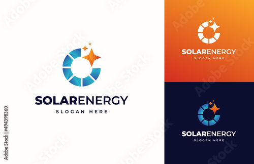 Solar energy panel sun power cell vector logo design, Creative simple modern tech renewable generation logo design