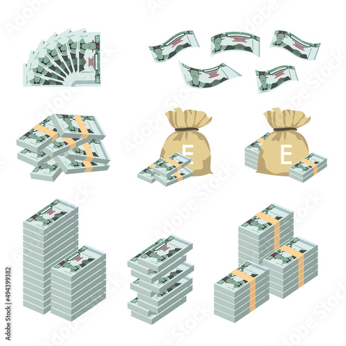 Lilangeni Vector Illustration. Huge packs of Eswatini money set bundle banknotes. Bundle with cash bills. Deposit, wealth, accumulation and inheritance. Falling money 100 E.