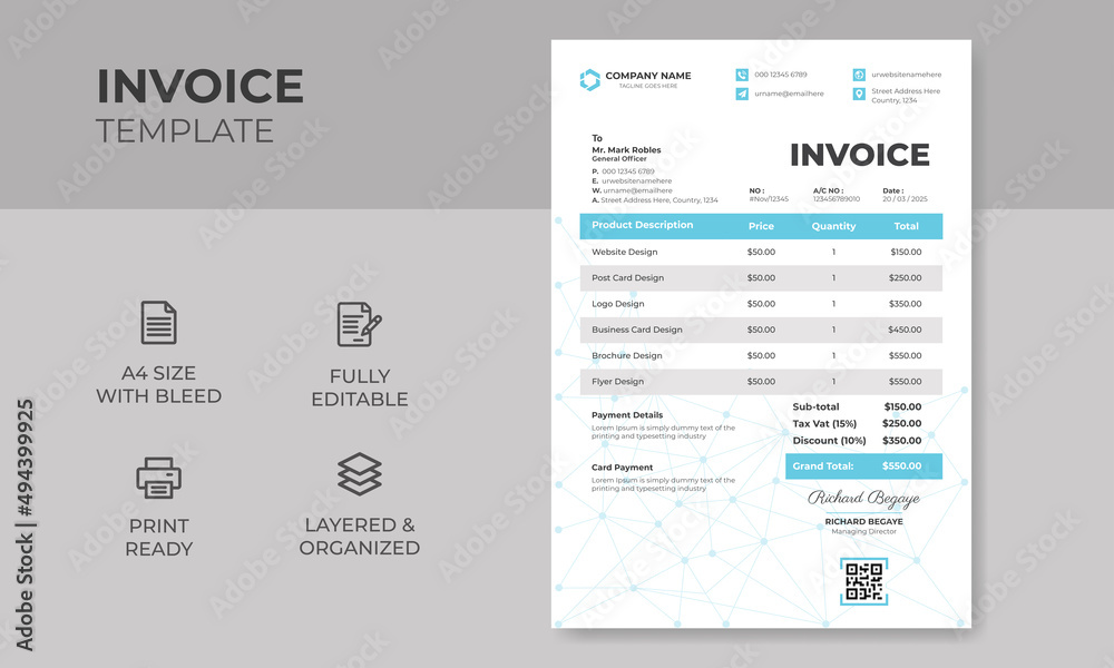 Modern Creative & Clean Business Invoice Design Template, A4 Invoice vector & illustration Design Template Modern Creative & Clean Business Invoice Design Template, A4 Invoice vector & illustration Design Template