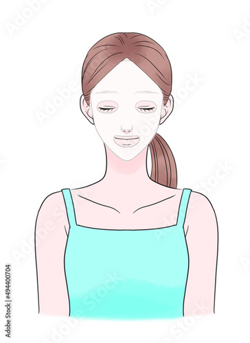 Illustration of a woman wearing a face pack(color)
