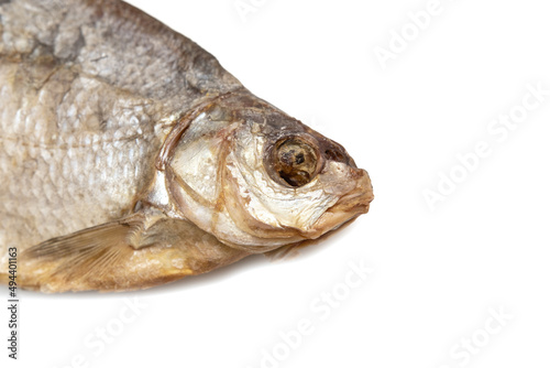 Dried vobla fish on a white background.