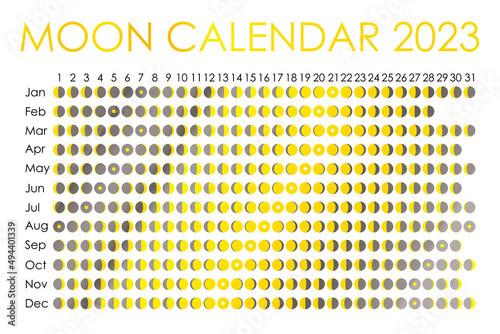 2023 Moon calendar. Astrological calendar design. planner. Place for stickers. Month cycle planner mockup. Isolated black and white background