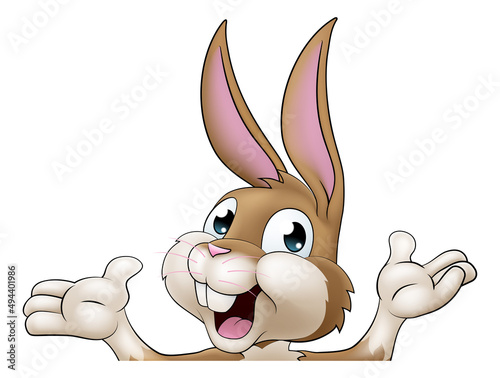 Easter Bunny Rabbit Cartoon Character Peeking Sign