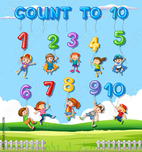 Number 0 to 9 with math symbols