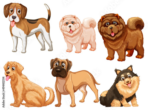 Set of different cute dogs in cartoon style