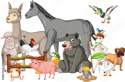 Many farm animals by the fence