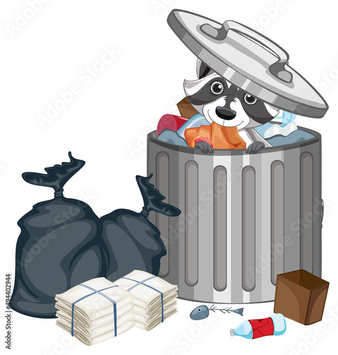 Raccoon searhing trash in the bin