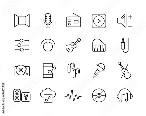 Music Icons - Vector Line. Editable Stroke. 