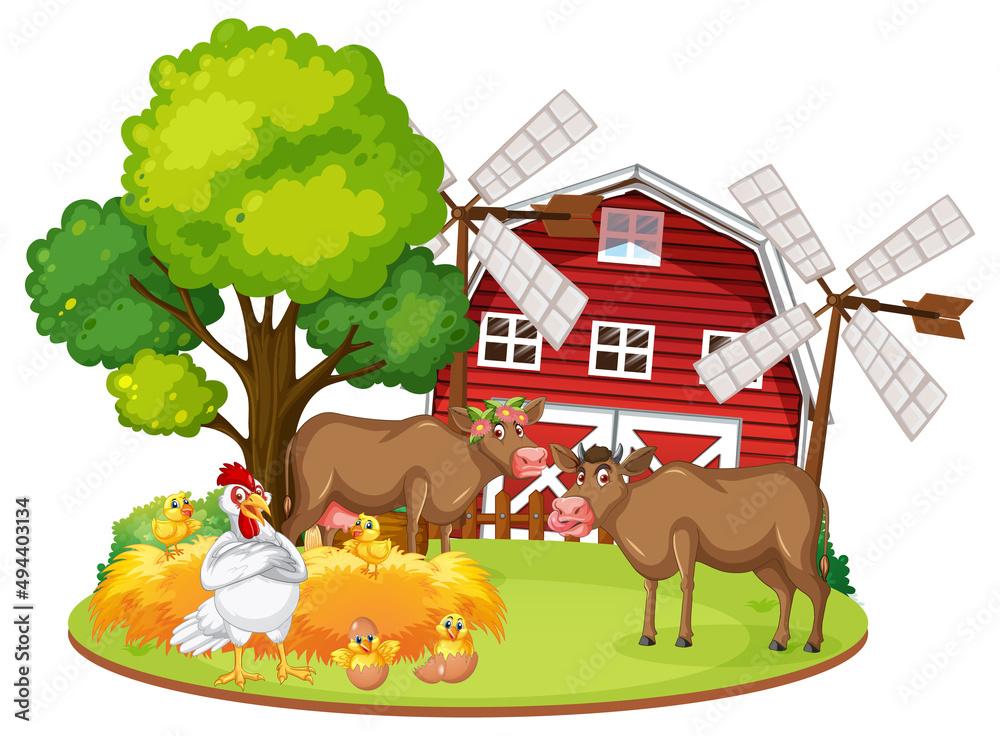 Isolated cartoon farm with animals