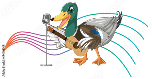 The duck play guitar, ukulele with music note