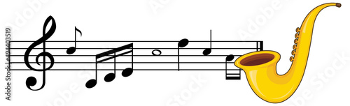 A saxophone with musical notes on white background