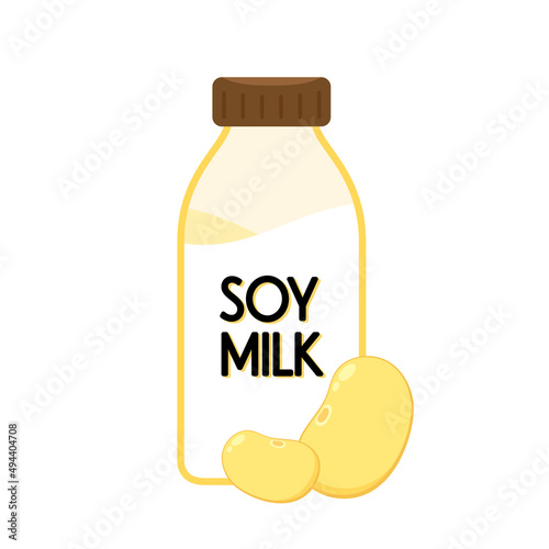 Soy milk logo design. Soy milk in glass bottle vector. Soy milk doodle symbol.