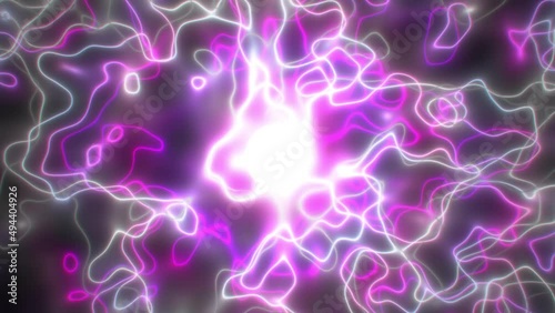 A mess of White and pink strokes rotating slowly on a black background. 3D rendering graphic background.
