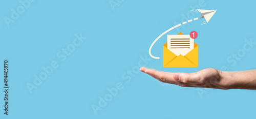Email marketing and newsletter concept.Contact us by newsletter email and protect your personal information from spam mail concept.Scheme of direct sales in business. List of clients for mailing. photo