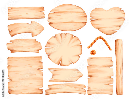 Watercolor set of Wooden signs 