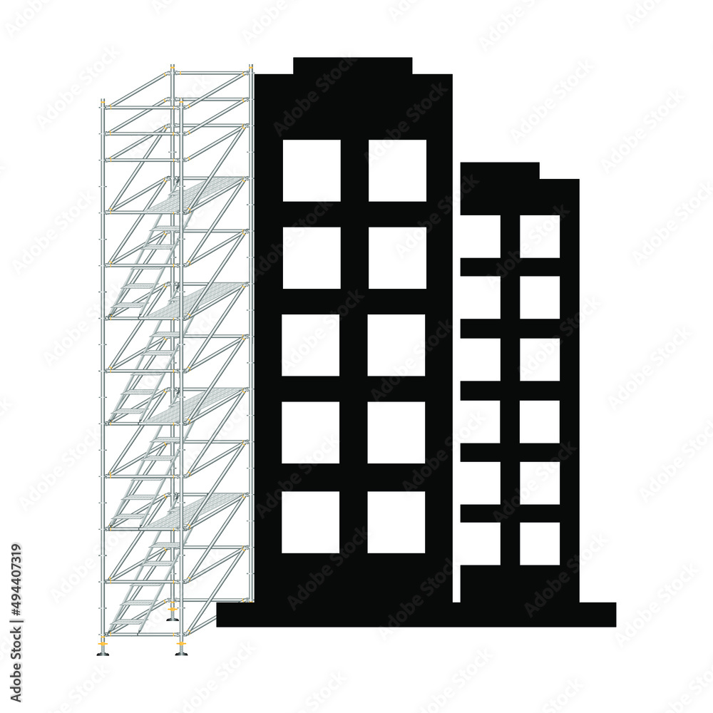 Scaffolding used to build a building on a white background. Scaffolding used to build a building on a white background.