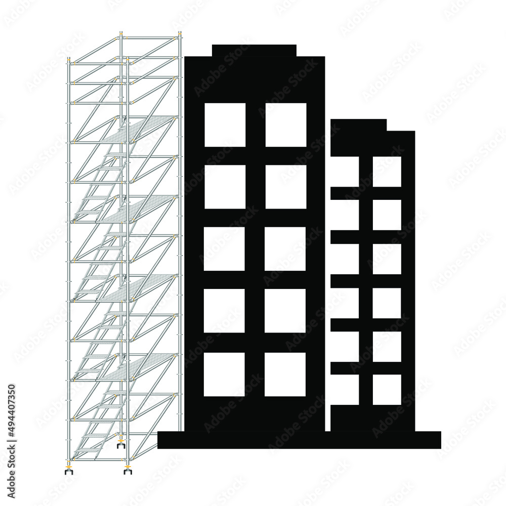 Scaffolding used to build a building on a white background. Scaffolding used to build a building on a white background.